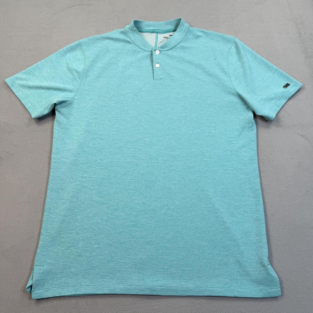 Nike Tiger Woods Polo Shirt Mens Medium Blue AeroReact Golf Henley Performance